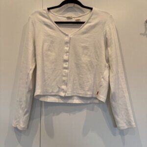 Levi’s White Ribbed Button-Front Cropped Tee (Large)